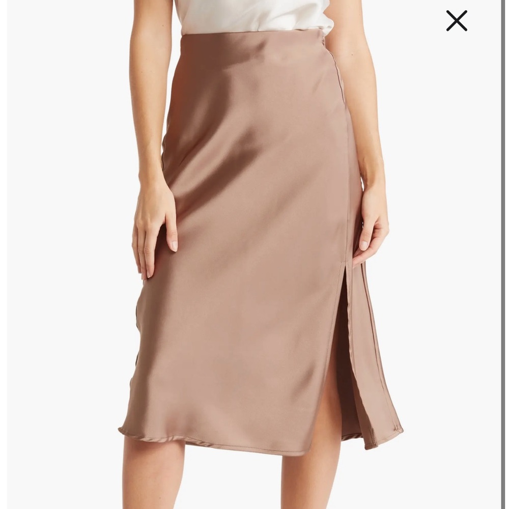 Renee C Satin Slit Midi Skirt - XSmall - Dune